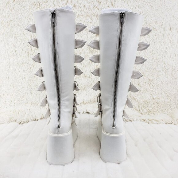 White Platform Goth Punk Rave Festival Knee Boots - Picture 6 of 11